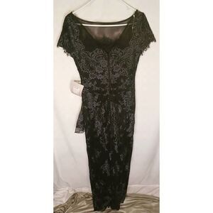 NORDSTROM SHEER LACE FORMAL GOWN EMBROIDERED BLACK FULL LENGTH J S COLLECTIONS 2
